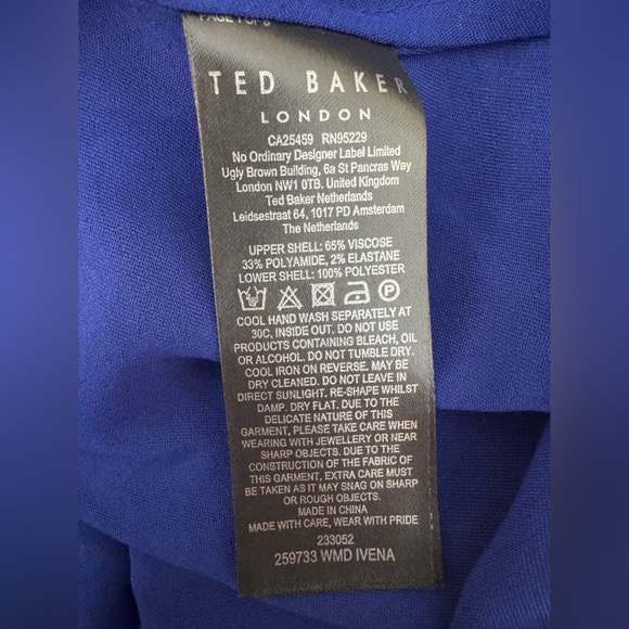 TED BAKER Ivena Asymmetric Knit Bodice Royal Blue Satin Skirt Dress - Picture 13 of 13